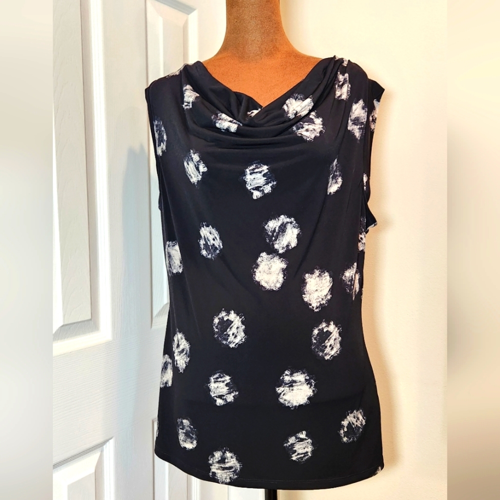 DKNY Black and White Women's Cowl-Neck Top SZ LG